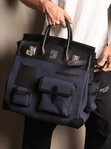 [에르메스] 버킨 카고 HAC 40cm Canvas & Swift / Noir & Bleu Marine