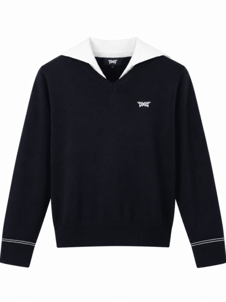 [PXG] 프리미엄 빅 세일러 칼라 배색 자수 긴팔 니트 스웨터 (2 COLORS)