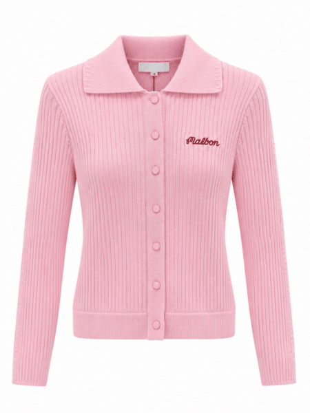 [말본] 프리미엄 카라 넥 레터링 자수 골지 긴팔 니트 가디건 (2 COLORS)