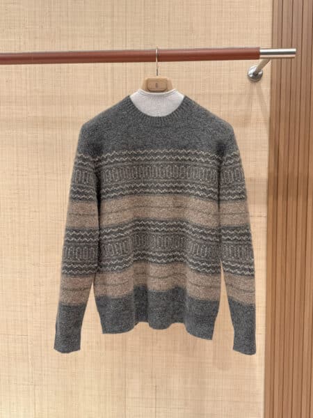[브루넬로 쿠치넬리] 스트라이프 아가일 크루넥 스웨터 (3 COLORS)