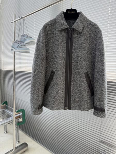 [브리오니] 레더 디테일 칼라 집업 자켓 (2  COLORS)